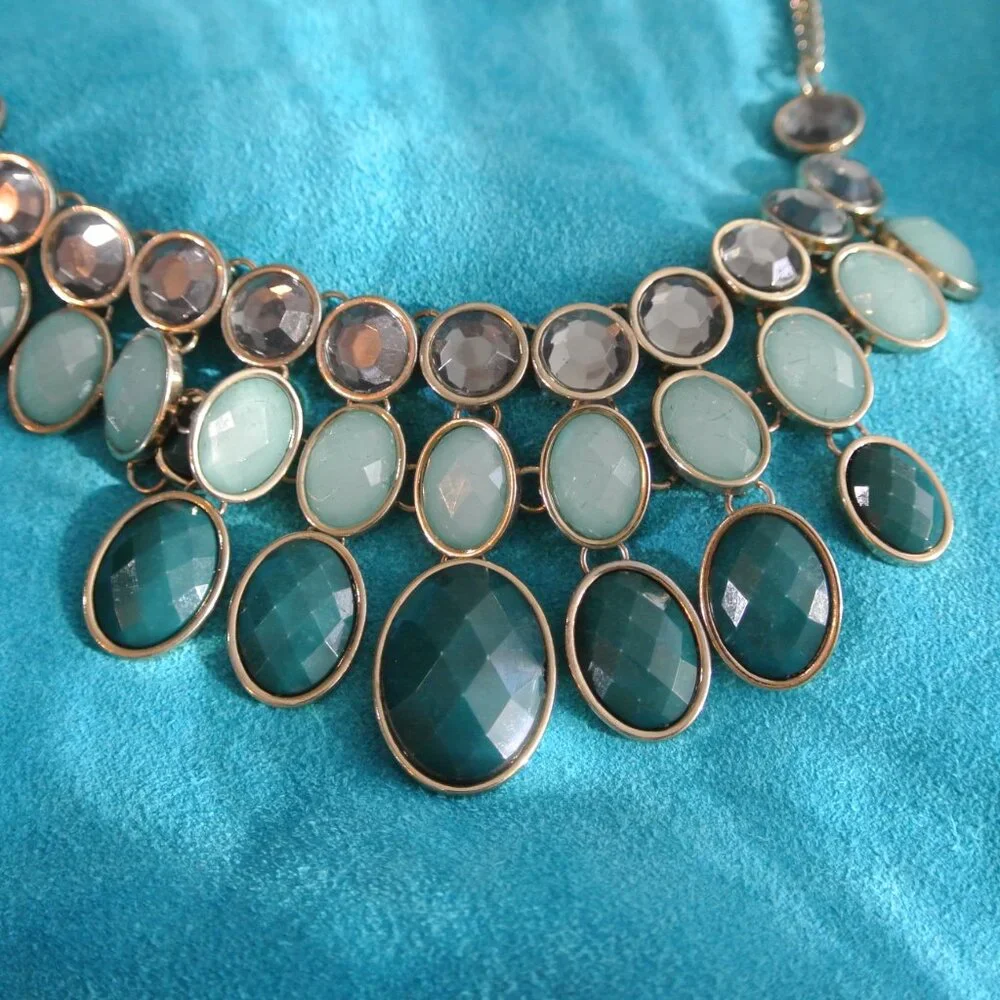 Bancroft Parvin Bauble Blue Green Stone‎ Statement Necklace OS